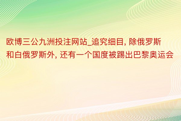 欧博三公九洲投注网站_追究细目, 除俄罗斯和白俄罗斯外, 还有一个国度被踢出巴黎奥运会