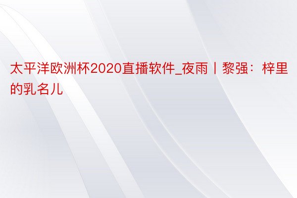 太平洋欧洲杯2020直播软件_夜雨丨黎强：梓里的乳名儿