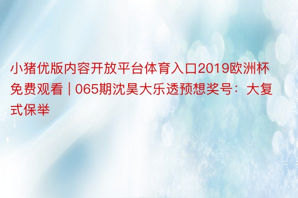 小猪优版内容开放平台体育入口2019欧洲杯免费观看 | 065期沈昊大乐透预想奖号：大复式保举