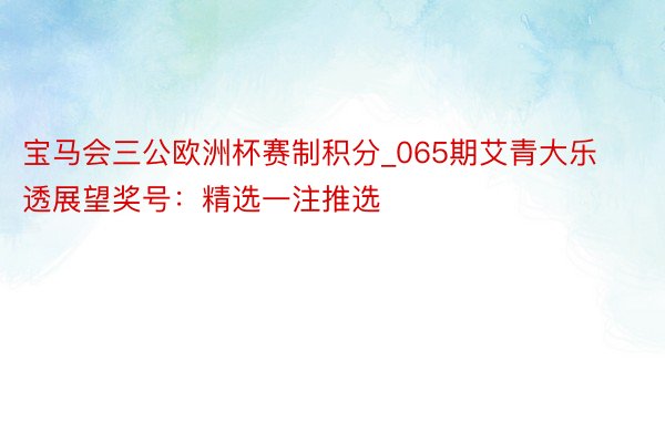 宝马会三公欧洲杯赛制积分_065期艾青大乐透展望奖号：精选一注推选