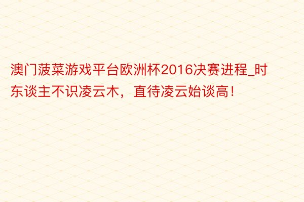 澳门菠菜游戏平台欧洲杯2016决赛进程_时东谈主不识凌云木，直待凌云始谈高！