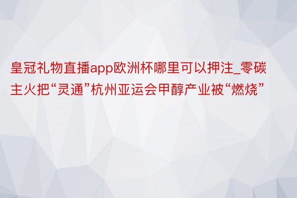 皇冠礼物直播app欧洲杯哪里可以押注_零碳主火把“灵通”杭州亚运会甲醇产业被“燃烧”